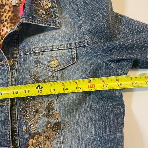 Classiques Entier Embroidered Beaded Embellished Crop Denim Jacket - Large - Picture 9 of 10
